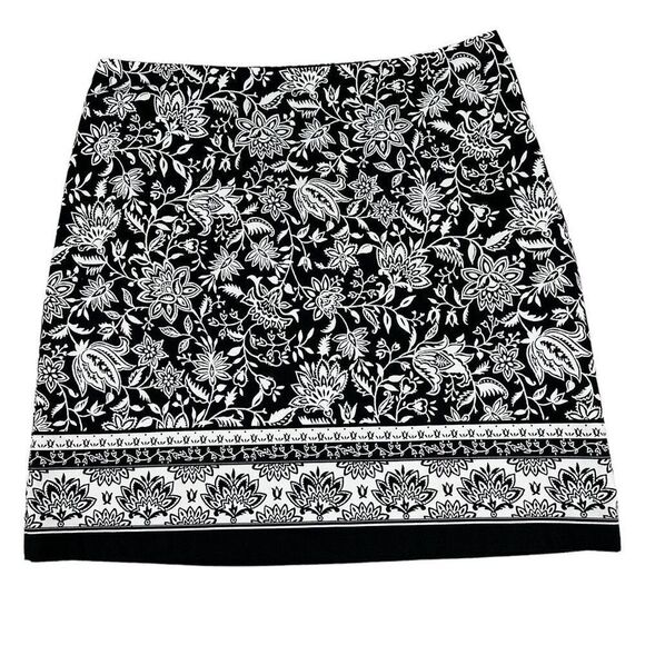 Talbots Floral Stretch Cotton Canvas Skirt size 10 Black White - Picture 2 of 6